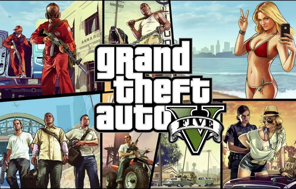 Картинка море, девушка, оружие, арт, GTA, Grand Theft Auto V, GTA 5, Rockstar North