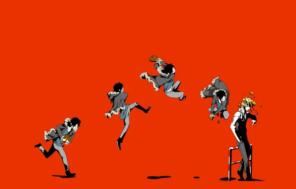 Картинка обломки, прыжок, удар, art, хулиган, Heiwajima Shizuo, Durarara!!, адская ухмылка