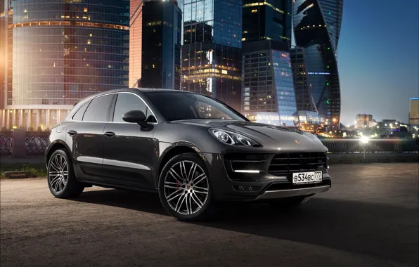 Картинка Porsche, Car, Russia, Offroad, Macan, Moscow-City, Ligth, Nigth