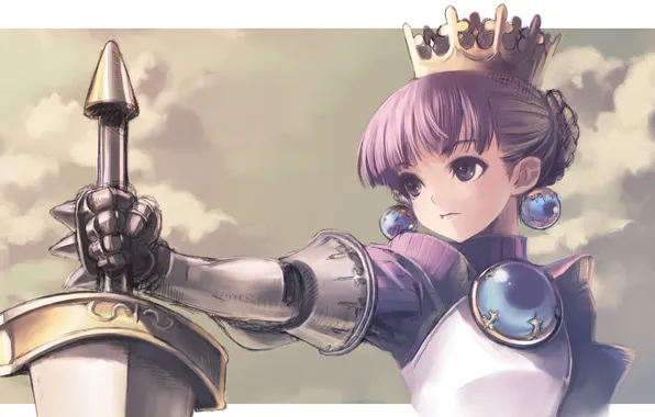 Девушка, рисунок, меч, корона, gradriel, kawata hisashi, princess crown, сфер