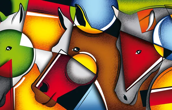 Картинка line, horses, color, face, geometry, composition, Figure