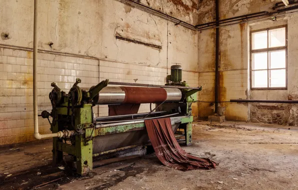 Machine, window, room, sunlight, abandoned, decay
