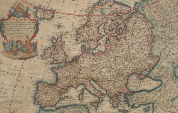 Картинка old maps, старые карты, 1700, Карта Европы, Vintage Europe map, Parchment, Map of Europe