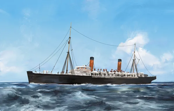 Волны, трубы, корабль, Transatlantic Ships, campania