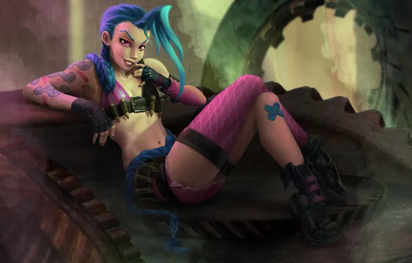 Картинка девушка, арт, прическа, League of Legends, jinx