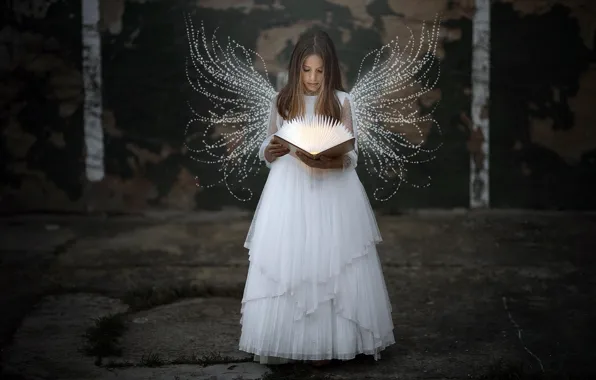 Картинка ангел, девочка, книга