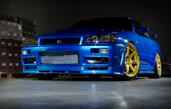 Картинка nissan, wheels, skyline, blue, gtr, r34, nismo