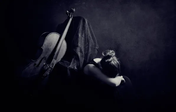 Картинка девушка, виолончель, Silence