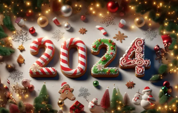 Цифры, Новый год, decoration, numbers, New year, 2024