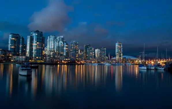 Картинка ночь, город, берег