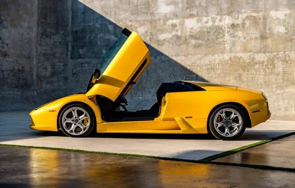 Lamborghini, yellow, Murcielago, lambo door, Lamborghini Murcielago Roadster