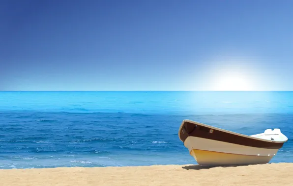 Песок, пляж, вода, лодка