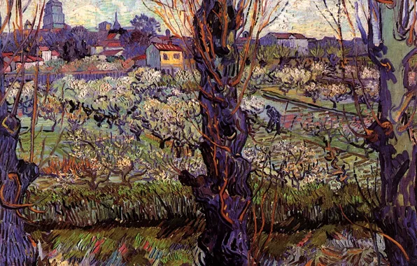 Картинка Vincent van Gogh, Orchard in Blossom, with View of Arles