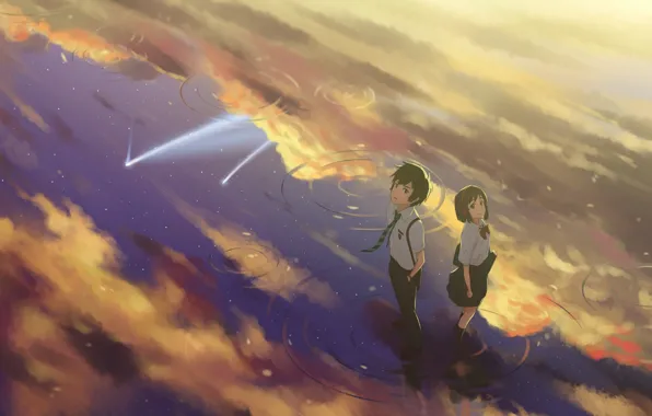 Вода, девушка, арт, парень, двое, kimi no na wa, tachibana taki, miyamizu mitsuha