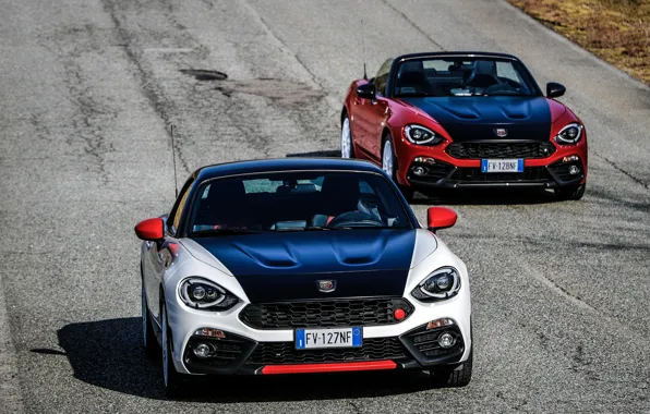 Дорога, асфальт, родстер, спайдер, чёрно-белый, Abarth, чёрно-красный, 124 Spider