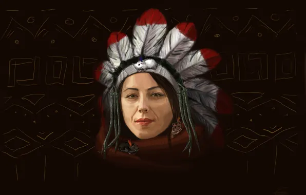 Woman, feathers, chief, American Indian