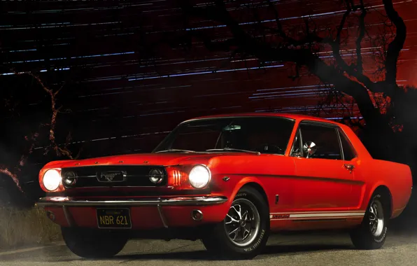Картинка car, ночь, red, ford mustang, muscle car