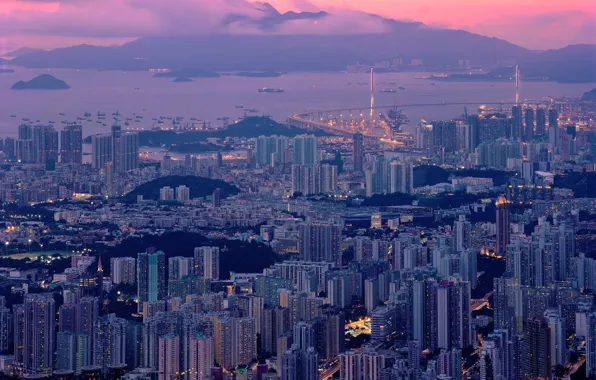 City, night, hongkong
