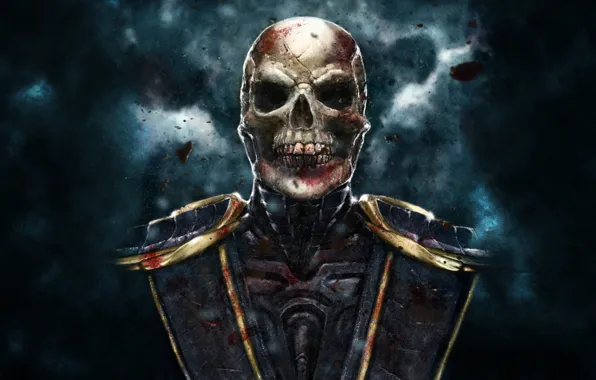 Картинка темный фон, череп, скелет, скорпион, scorpion, mortal kombat, без маски