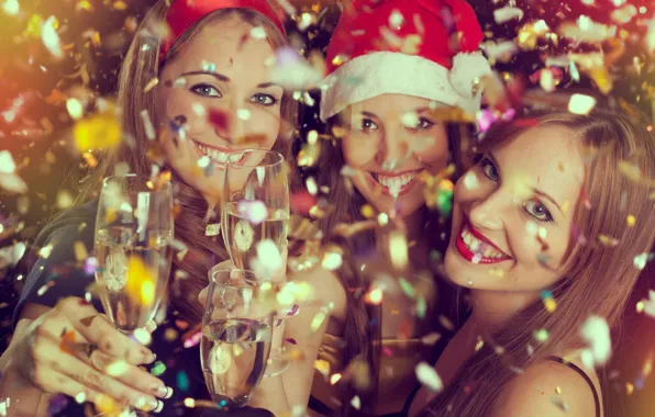 Картинка настроение, Девушки, Рождество, Новый год, Шампанское