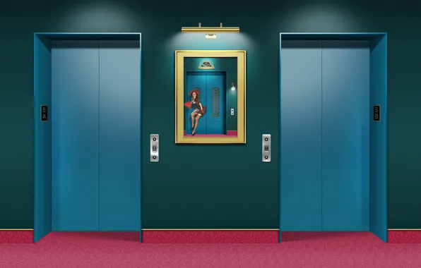 Skirt, carpet, elevator, vintage woman