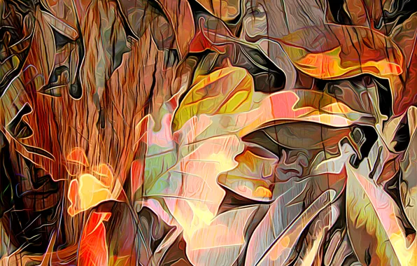 Картинка осень, листья, линии, рендеринг, краски