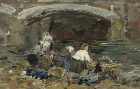 Женщины, картина, жанровая, Эжен Буден, Eugene Boudin, Прачки у Моста
