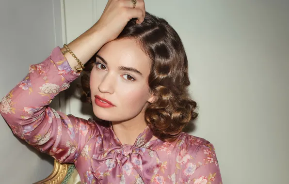 Взгляд, девушка, актриса, блузка, красивая, Vogue, Lily James