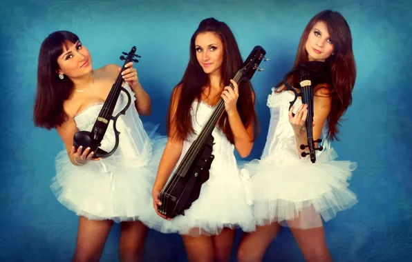 Скрипка, инструменты, в белом, три девушки, violin group dolls