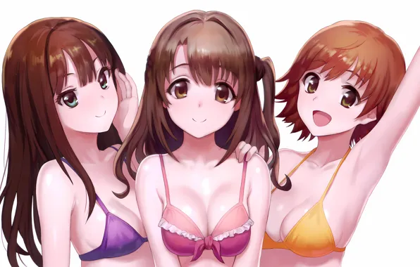 Sexy, cleavage, green eyes, long hair, girls, brown hair, brown eyes, boobs