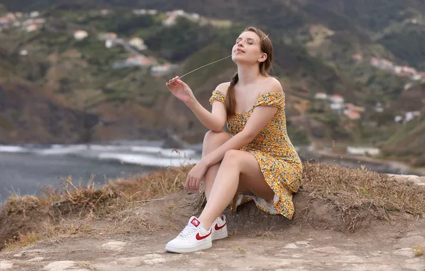 Nature, ponytail, model, brunette, countryside, gorgeous, photoshoot, posing