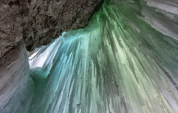 Лед, скала, водопад, сосульки, Канада, Альберта, Banff National Park