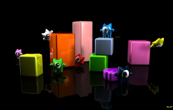 Кубики, цветные, играют, блотные, цыклопики