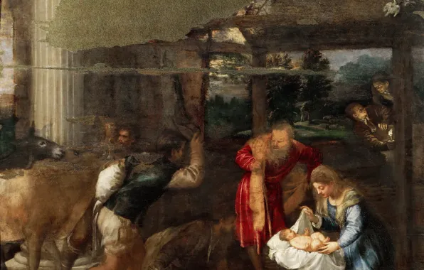 Картинка ослик, Рождество Христово, Тициан