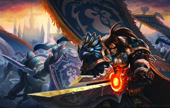 Доспехи, Флаг, Меч, Рыцари, Король, Wowrld of warcraft, Вариан Рин
