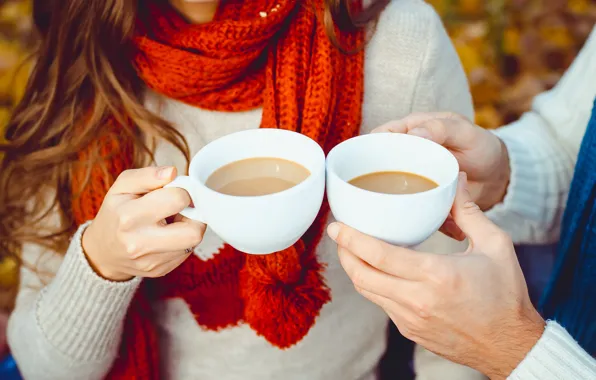 Осень, кофе, чашка, hot, happy, autumn, couple, coffee
