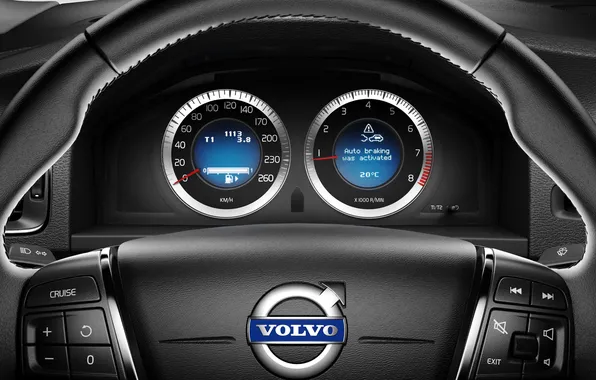 Картинка Volvo, спидометр, руль, v60
