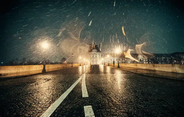 Картинка зима, свет, мост, город, блики, Франция, Париж, Январь