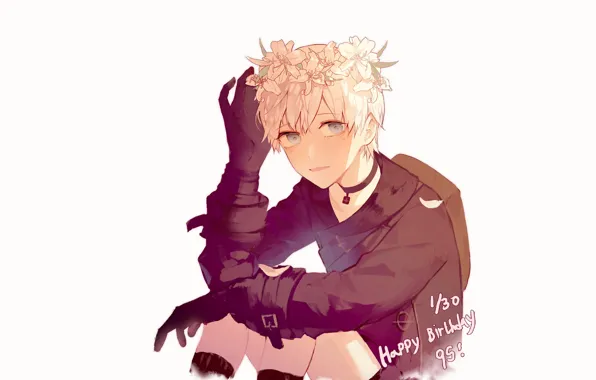 Цветы, лилии, перчатки, венок, Nier Automata, YoRHa No 9 Type S