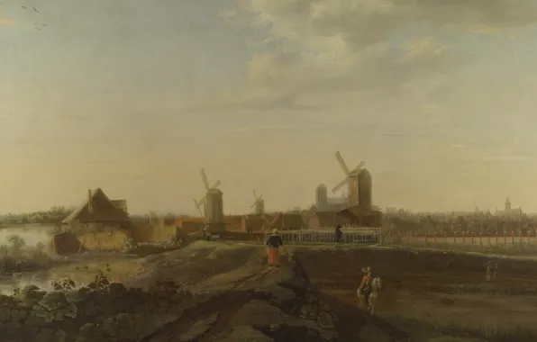 Картинка ветряная мельница, кртИНА, Willem van Drielenburgh, Пейзаж с видом на Дордрехт