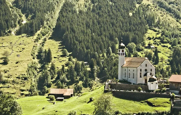 Горы, город, Австрия, костел