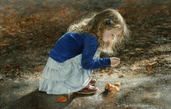 Картинка листья, девочка, ребёнок