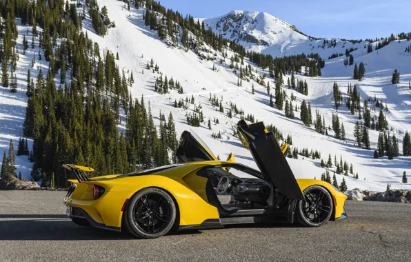 Горы, Ford, двери, суперкар, Ford GT, 2017