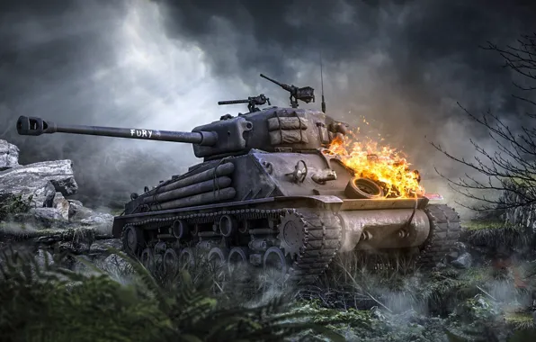 World of tanks, Шерман, Sherman, основной американский средний танк, fury, M4A3E8