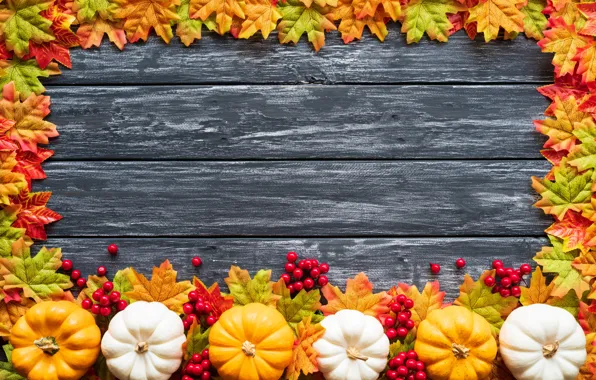 Осень, листья, фон, доски, colorful, тыква, клен, wood