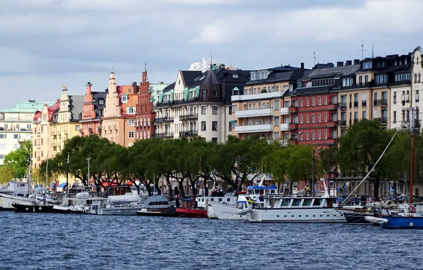 Картинка море, улица, здания, дома, Стокгольм, Швеция, Sweden, sea