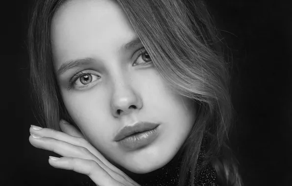 Чёрно-белое, черный фон, Arina, Божена Пучко, портретная фотография
