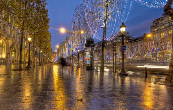 Картинка дорога, огни, обои, улица, париж, франция, paris, France