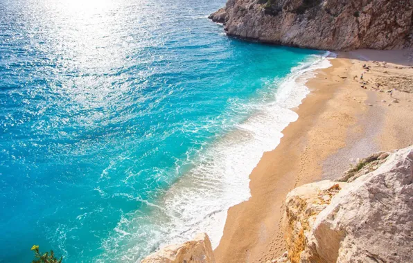 Море, пляж, лето, вода, отражение, скалы