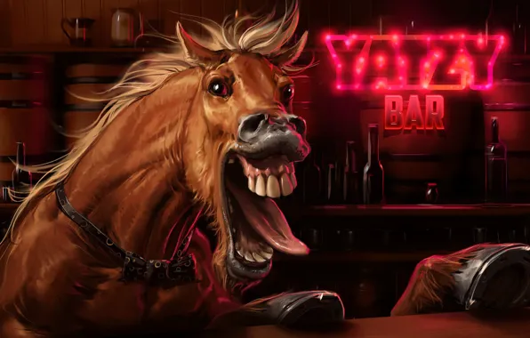 Картинка artwork, лошадь в баре, Screaming Horse, Sviatoslav Gerasimchuk